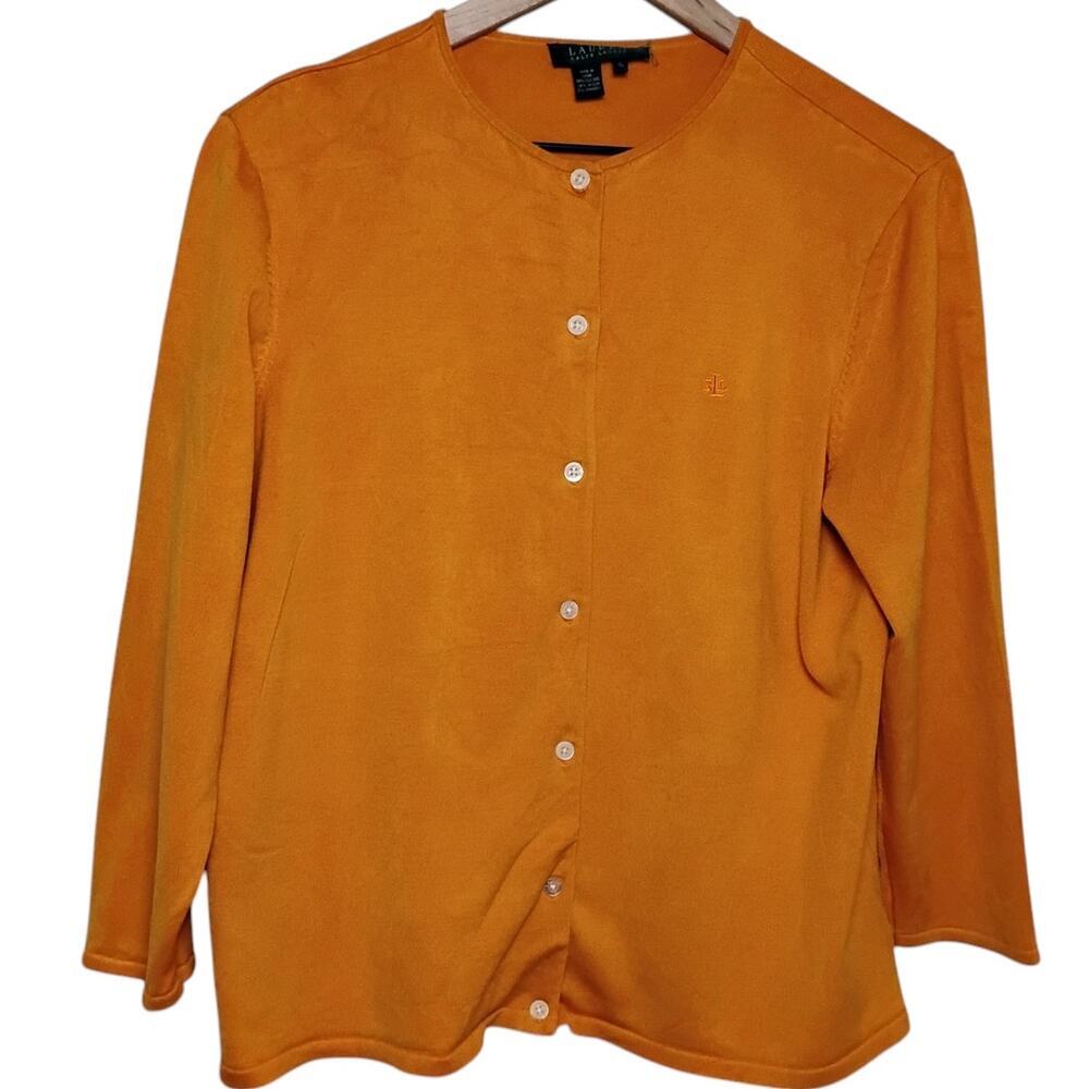 Lauren Ralph Lauren Tangerine Silk Blend Cardigan, XL